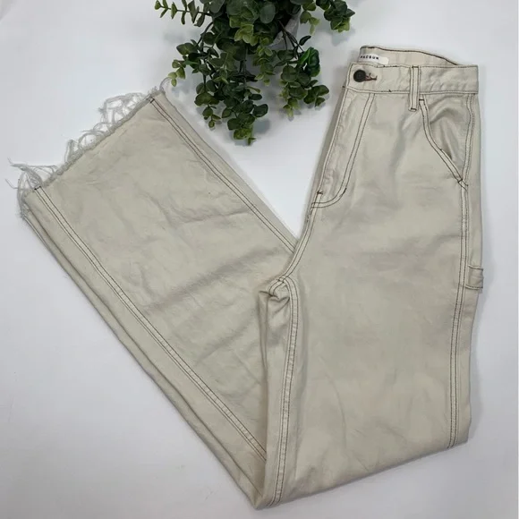 PacSun Wide Leg Carpenter Ultra High Waist Cream Color Jeans Size 27 - Picture 2 of 16